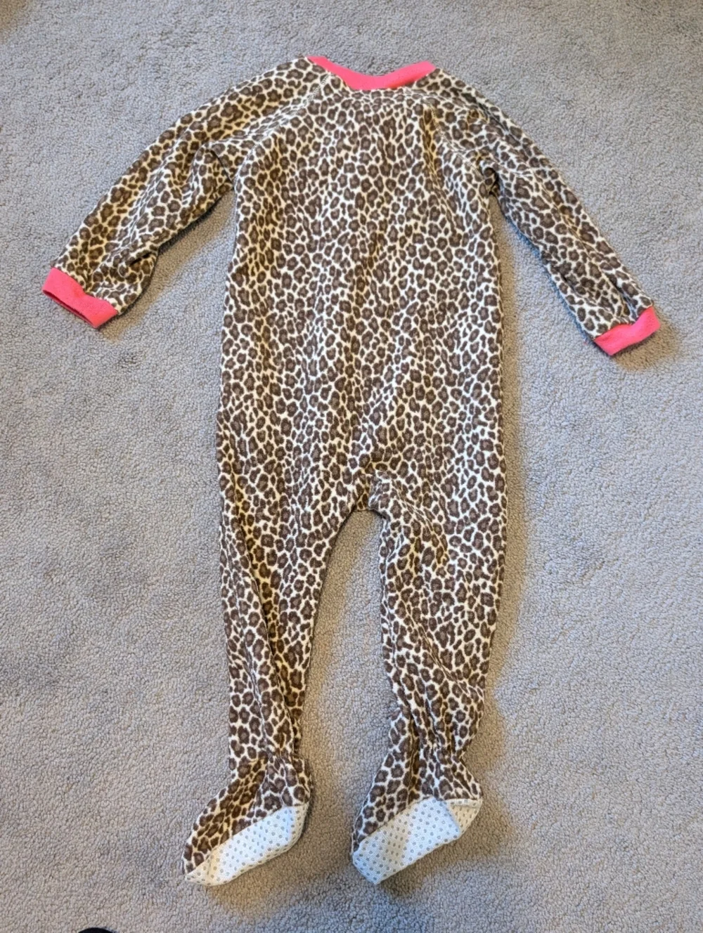 Place Leopard Print Toddler Onesie Footie Pajamas with Bright Pink Trim